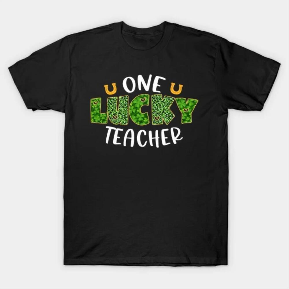Happy St Patricks Day Leopard One Lucky Teacher Funny Tshirt